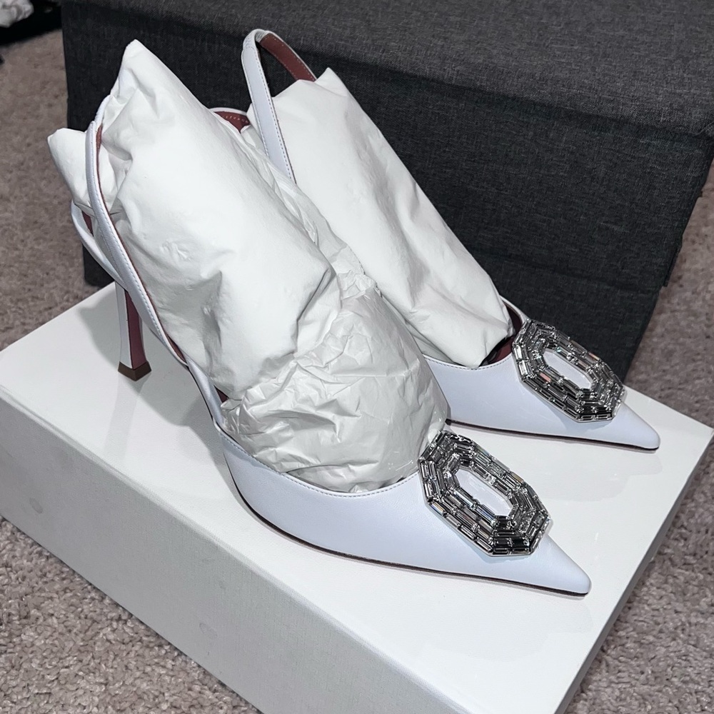 Amina Muaddi Camelia slingback 90mm in white leather - Picture 3 of 8